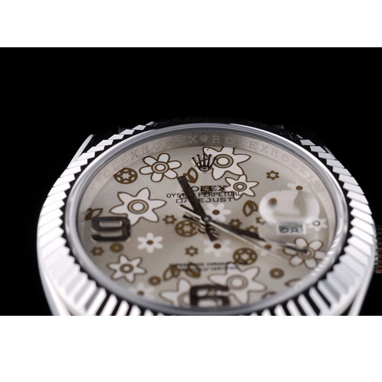 MiroTime 0718 Rolex Swiss DateJust Stainless Steel Ribbed Bezel Flower Silver Dial 42001